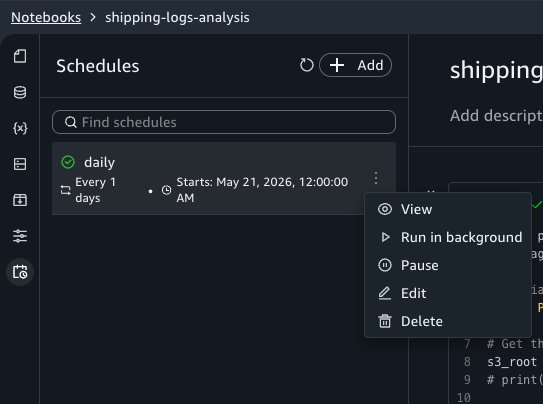 Schedules panel with the Edit, Pause, Resume, and Delete options for a schedule