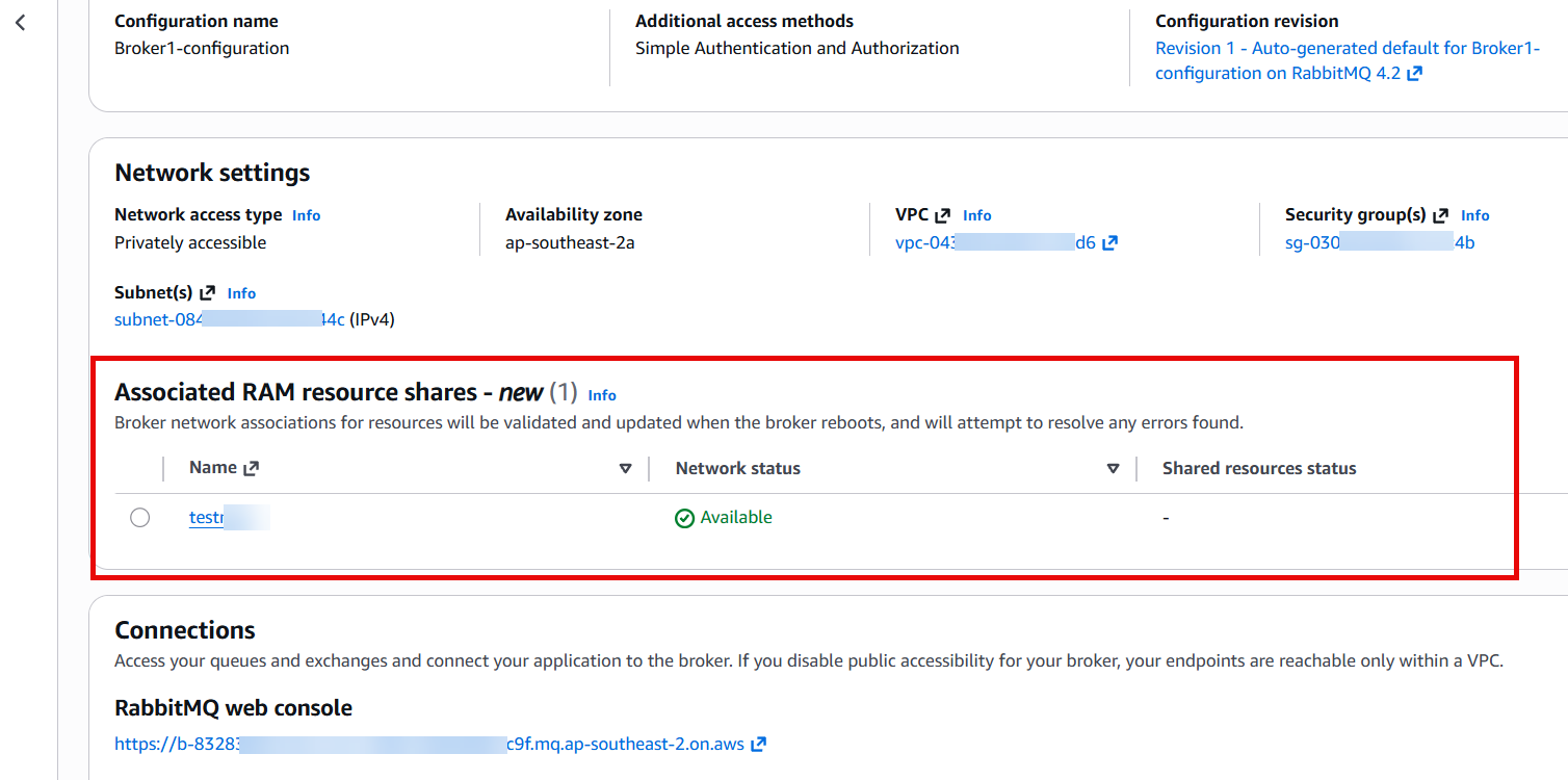 Network settings view with associated RAM resource shares