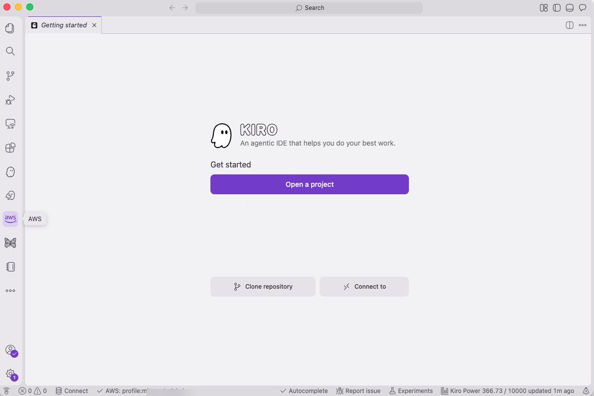 Figure 10 — AWS Toolkit button in Kiro