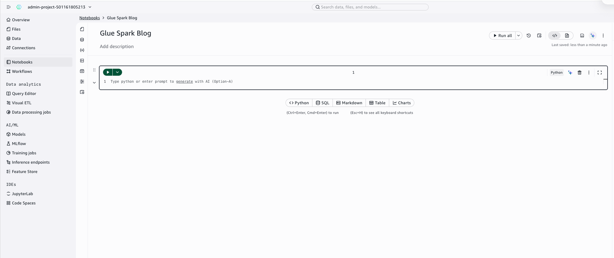 A notebook open in SageMaker Unified Studio