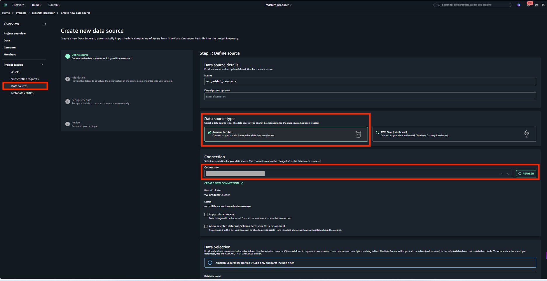 Add an Amazon Redshift data source form in Amazon SageMaker Unified Studio