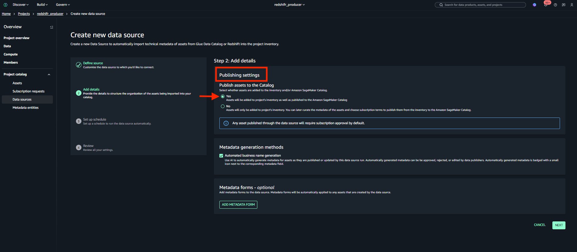 Publishing settings controlling asset discoverability in the Amazon SageMaker catalog