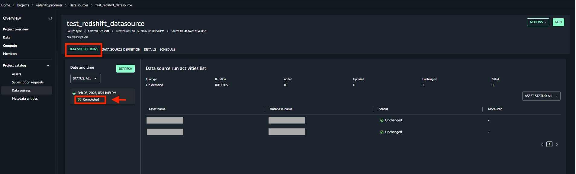 Data source run configuration in Amazon SageMaker Unified Studio