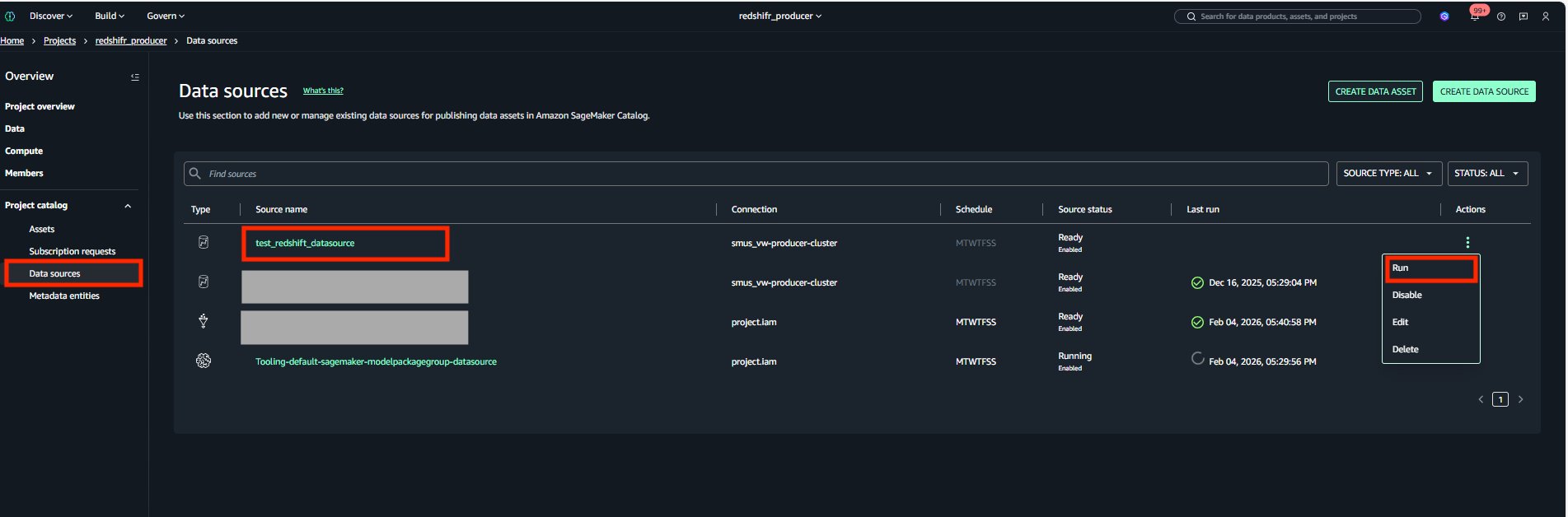 Data source run results in Amazon SageMaker Unified Studio