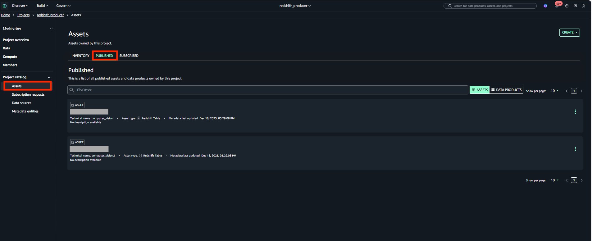 Published Amazon Redshift tables and views in the Amazon SageMaker catalog