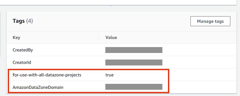 Amazon Redshift console showing tags added to the cluster