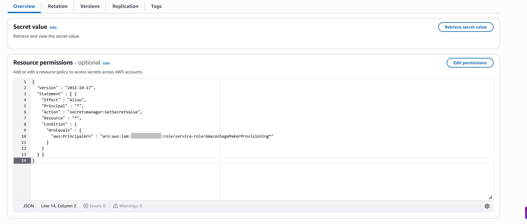 Resource policy added to the AWS Secrets Manager secret for Amazon SageMaker Unified Studio access