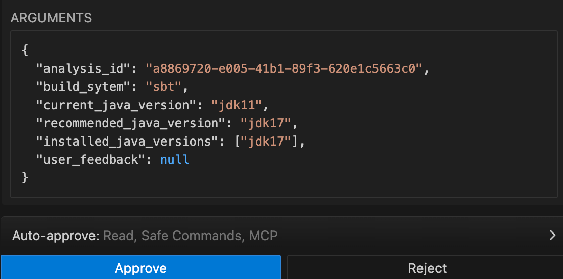 Agent output verifying the local Java version and recommending an upgrade to JDK 17