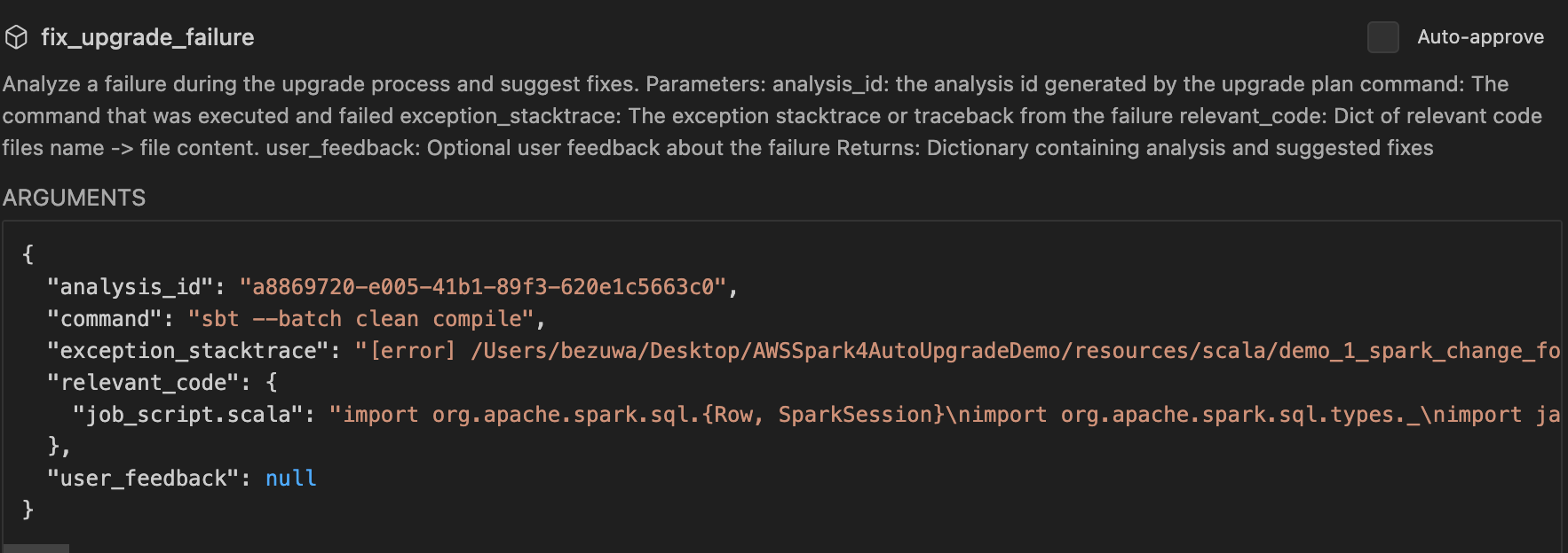 Agent output showing the Scala 2.13 source code edits applied to job_script.scala
