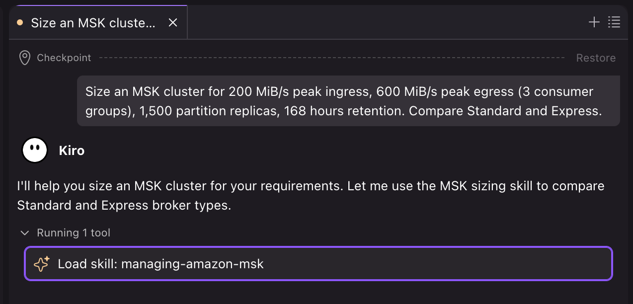 Sizing calculator evaluating the workload against Standard and Express instance types