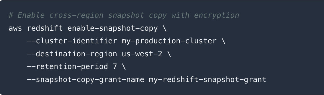 Active-Passive architecture with Amazon Redshift cross-Region snapshot replication to the DR Region