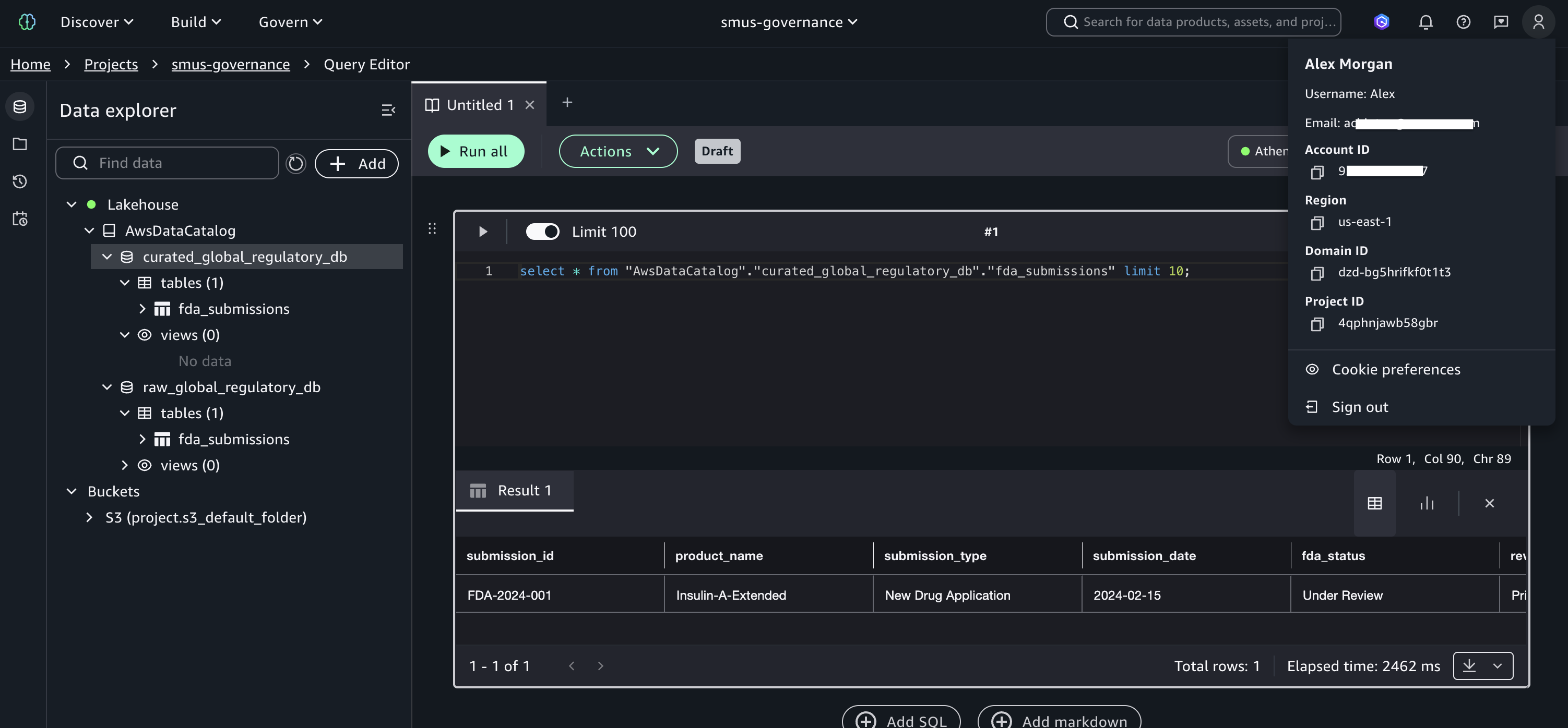 Query results showing Alex’s successful query on fda_submissions