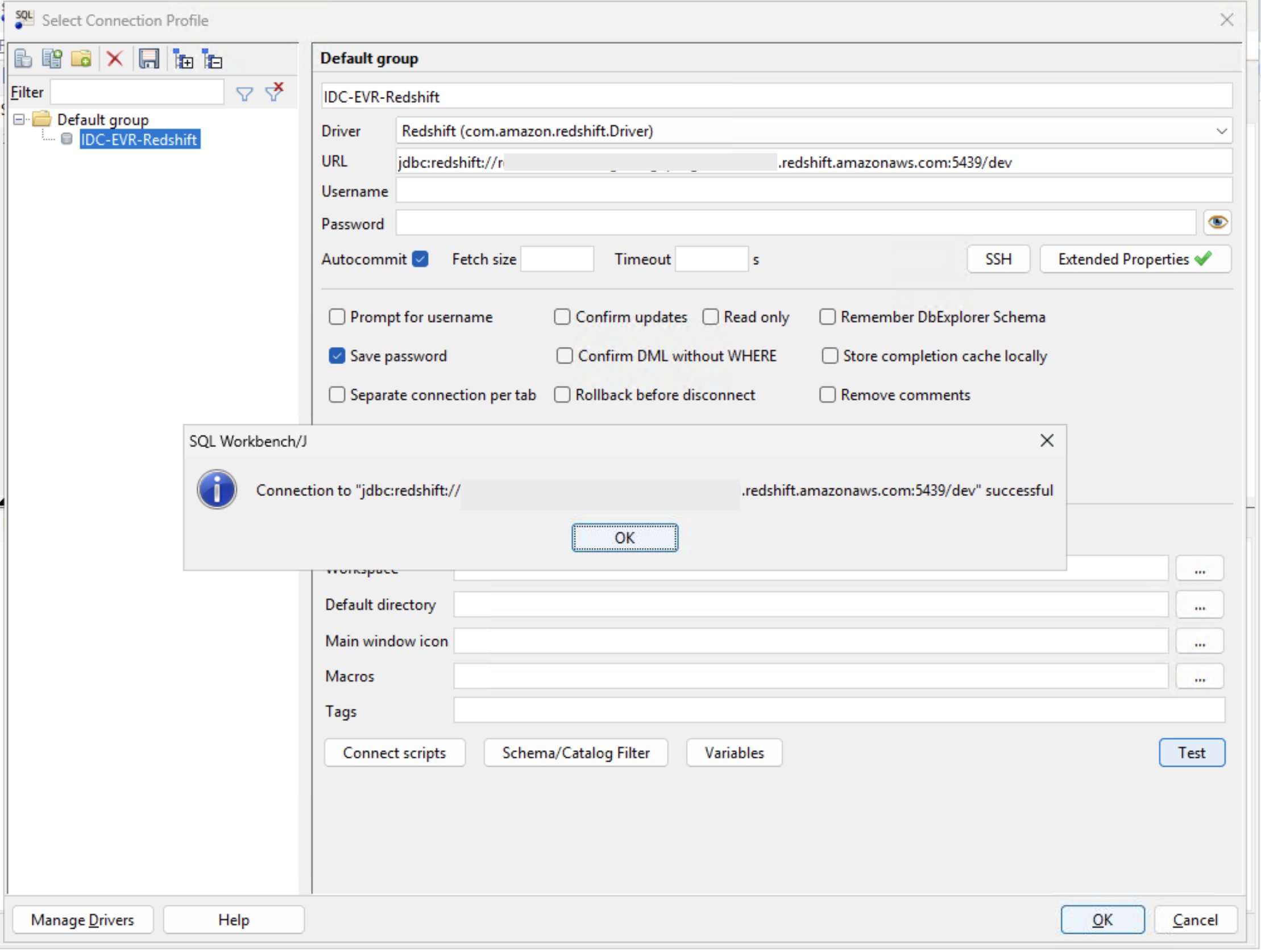 SQL Workbench/J connection profile for Amazon Redshift using the IAM Identity Center browser plugin