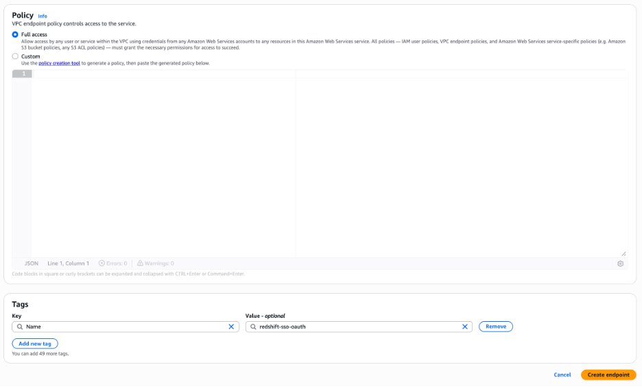 Create endpoint page showing the policy set to Full access and the tag settings
