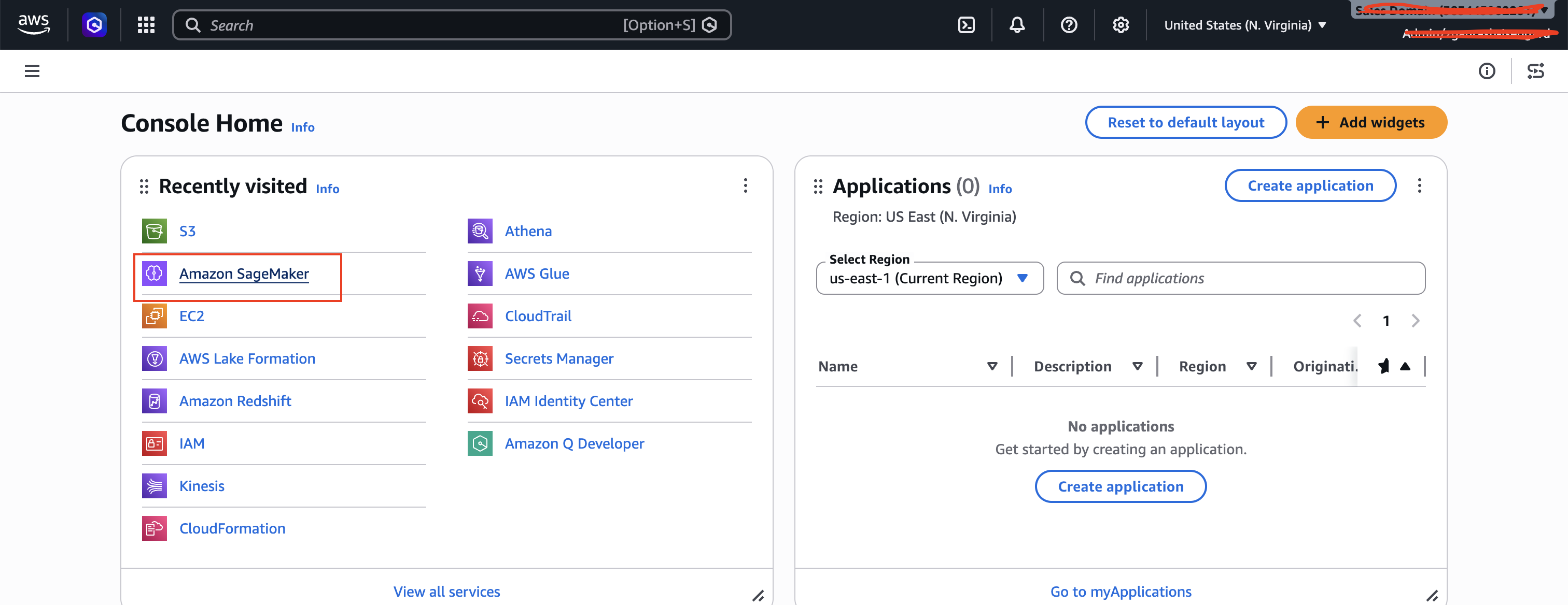 Amazon SageMaker console landing page