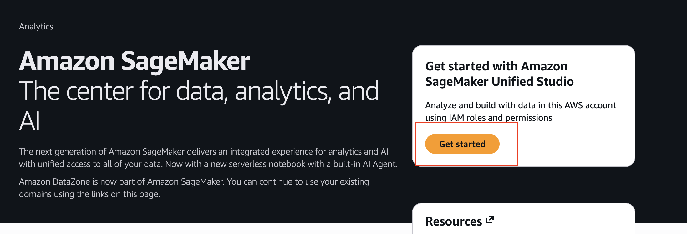 SageMaker Unified Studio Get Started setup page