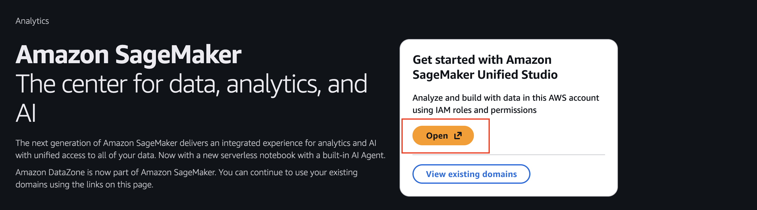 Button to open and launch SageMaker Unified Studio