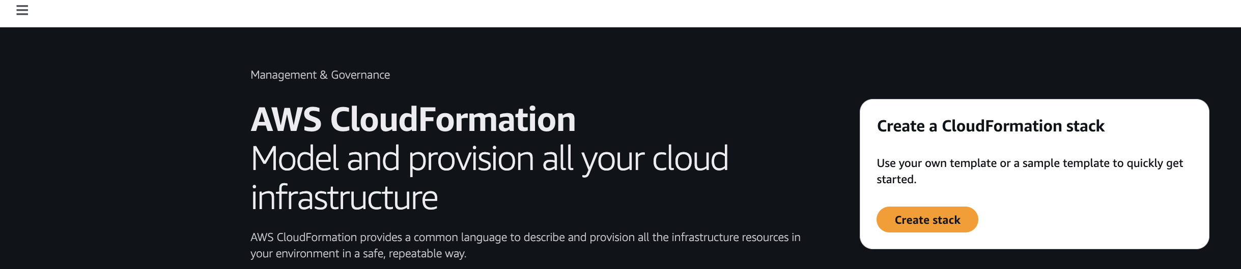 AWS CloudFormation console with the Region set to US East (N. Virginia)