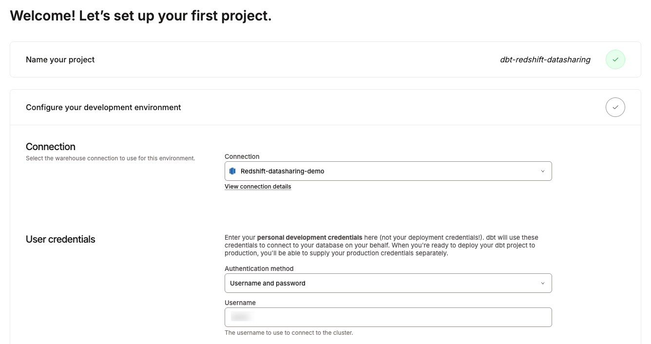 dbt Cloud connection configuration showing additional Redshift connection settings