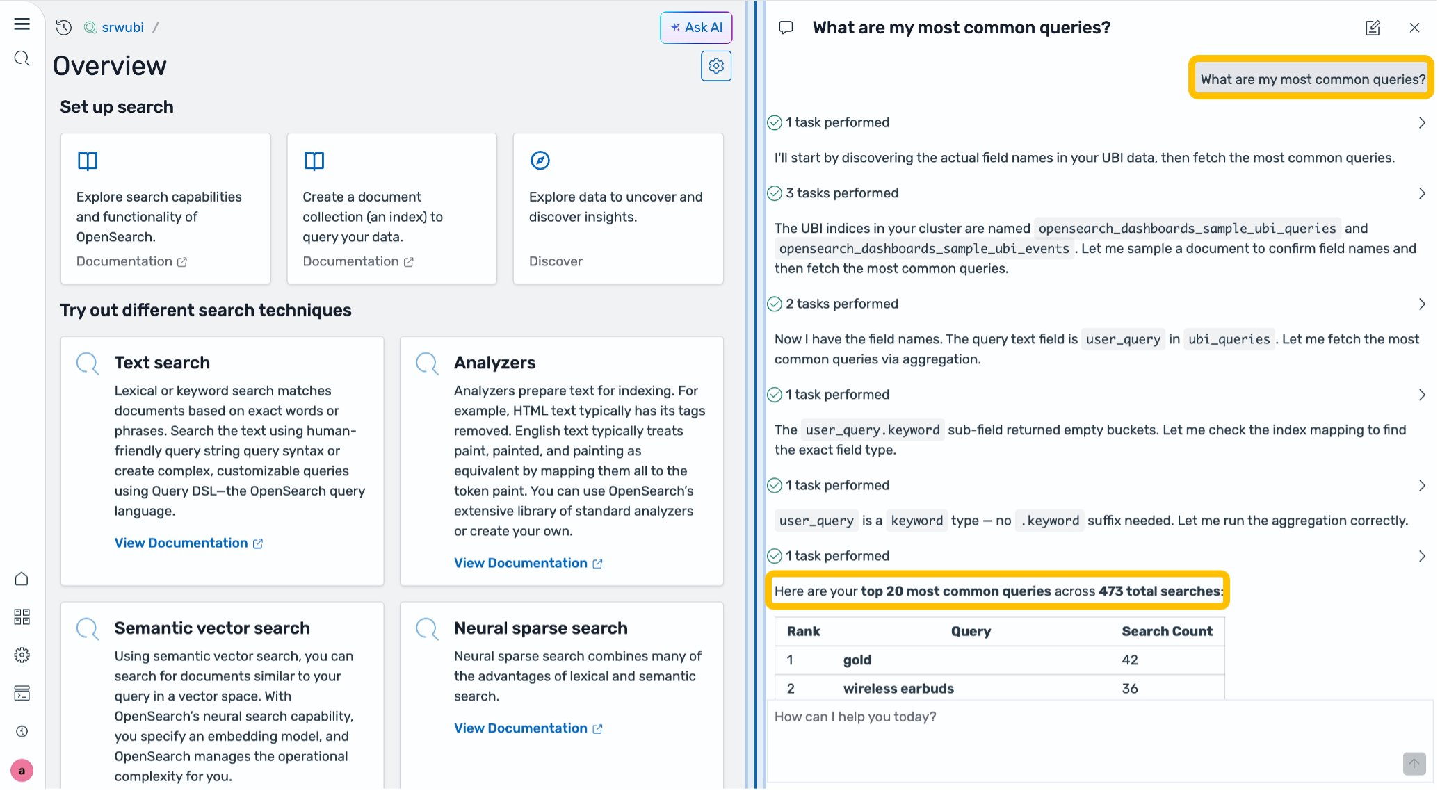 Viewing most used search queries