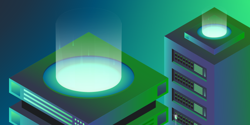 Illustration of data center server racks with spotlight on top