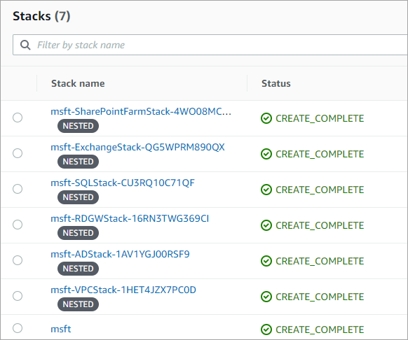 nested stacks shown in the console during stack creation.