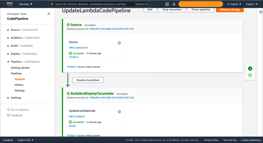 AWS CodePipeline with deployed template