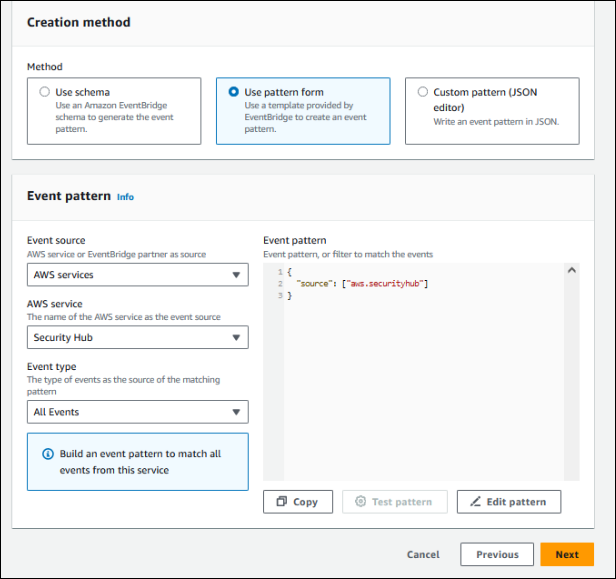 Security Hub console showing user configuring event type notifications