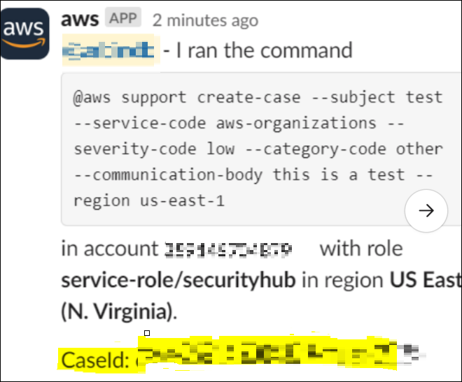 Chatbot creates a support case and displays the case ID for reference