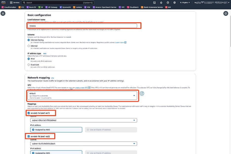 Configure the internet facing network load balancer selecting the Amazon VPC and subnets where it will be created.