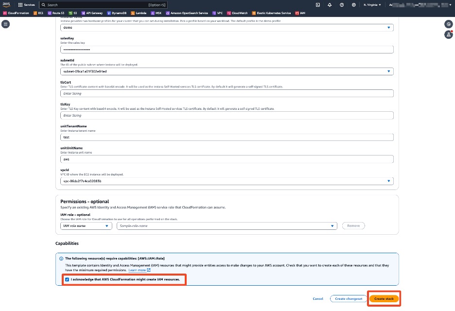 Confirm to create Cloudformation stack in AWS console.