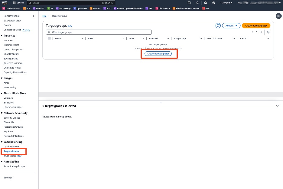 Creating and Amazon EC2 target group from the AWS console