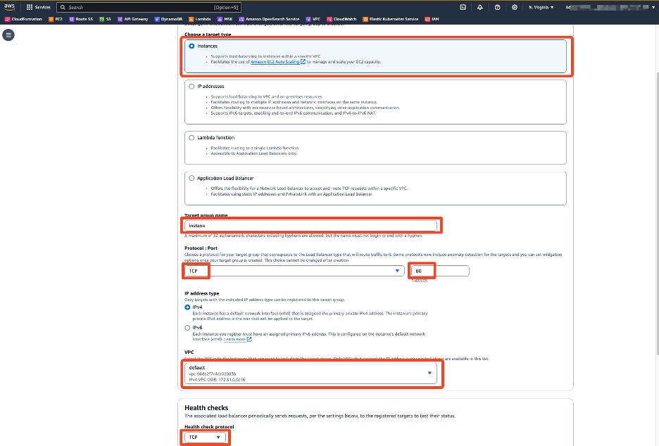 Configure the new target group to send traffic to Instances and the desired protocol and port.