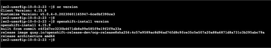 Command line utilities, including OpenShift cli installed on the bastion host used to create the OpenShift cluster.