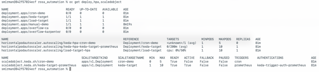 Command-line output of the existing demo workloads