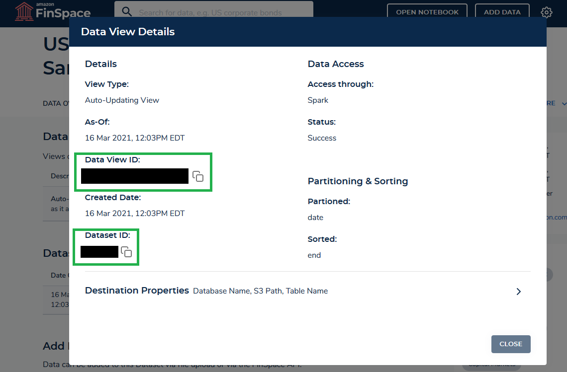 Amazon FinSpace Data View Details