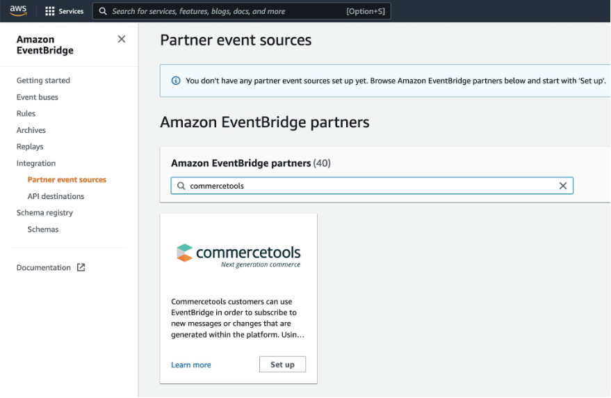 , configure a new partner event source integration for commercetools