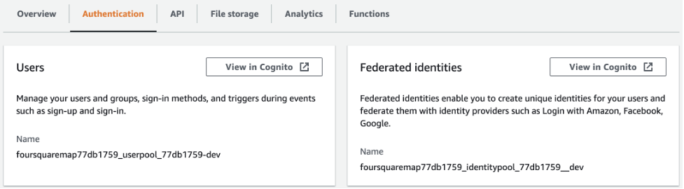 4. Navigate to your AWS Amplify application in AWS Management Console, Backend Environments tab, and go to Authentication category