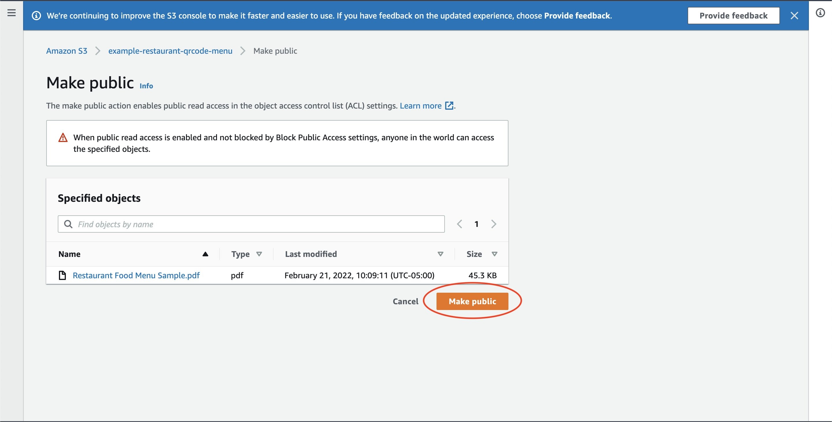 Image of making example menu file public.