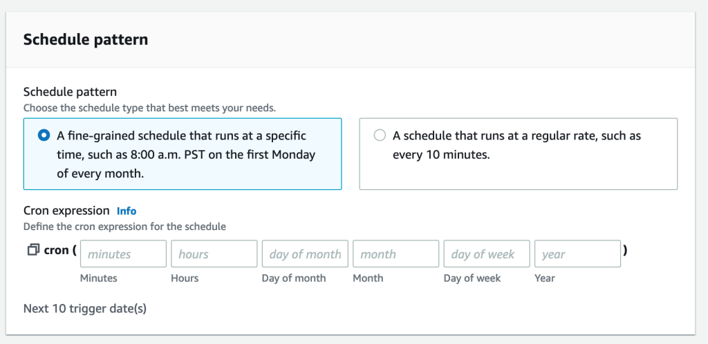 Figure 4 - Amazon EventBridge event schedule configuration