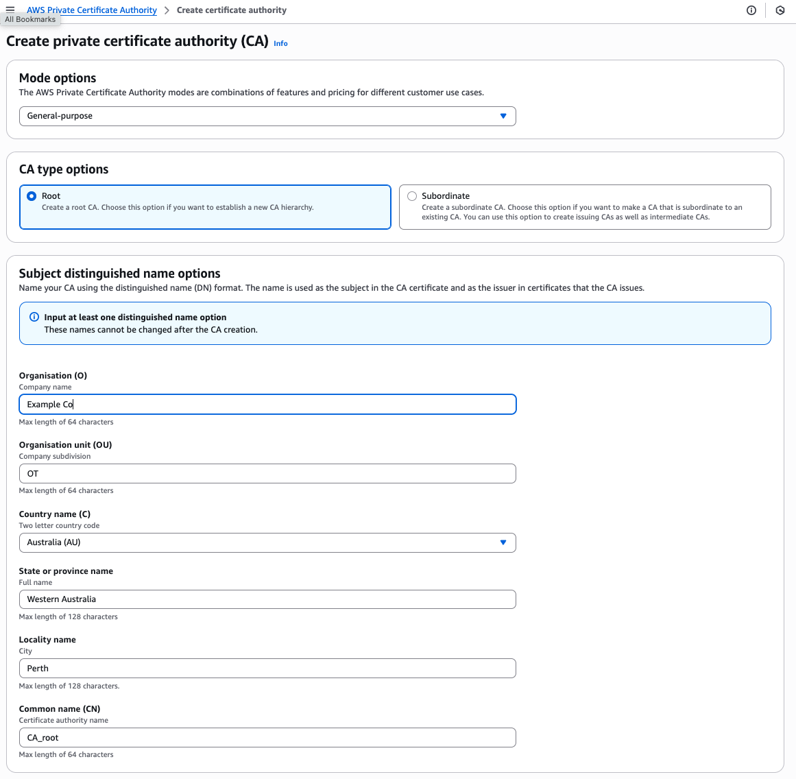 Figure 2: Creating a private certificate authority.
