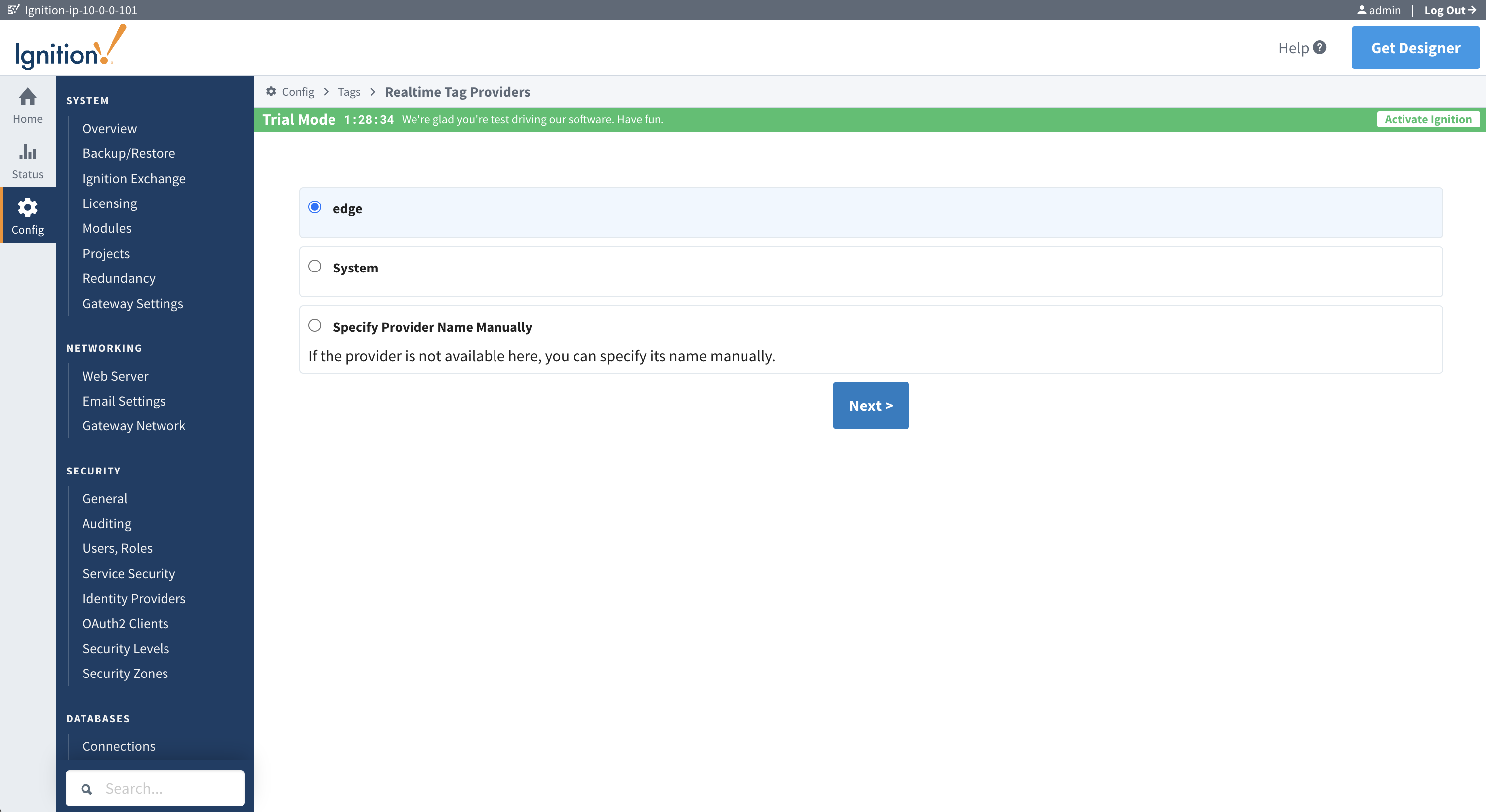 Figure 23: Selecting the tag provider.
