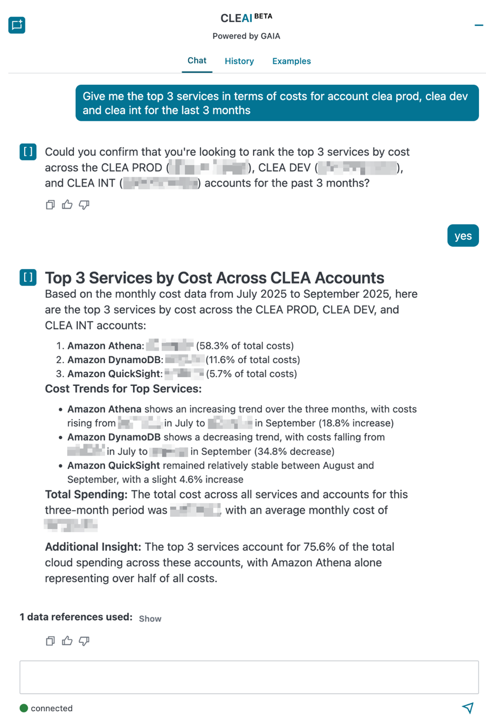 Figure 2. Example identification of the highest cost drivers in specified accounts