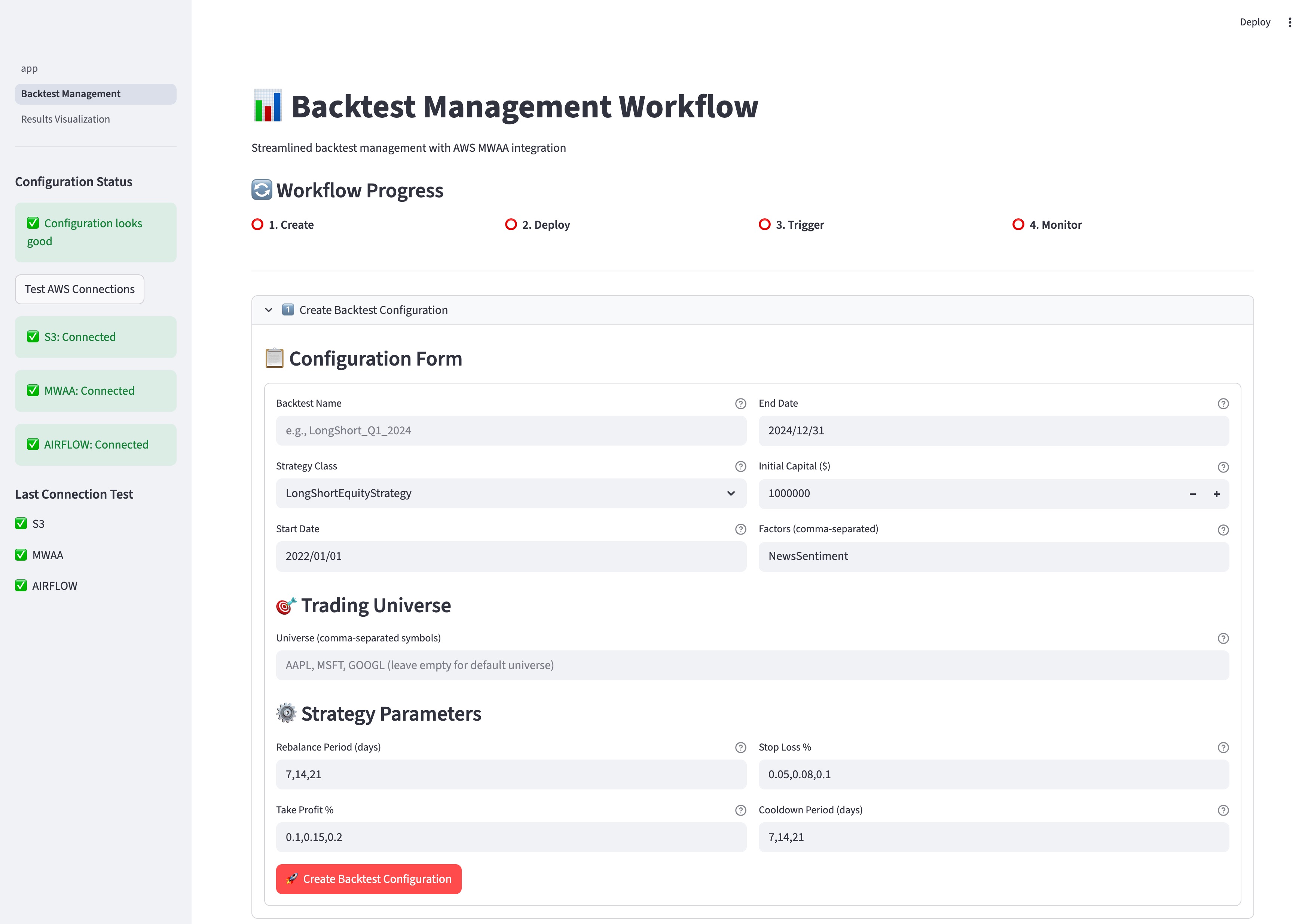 Backtesting management in Streamlit