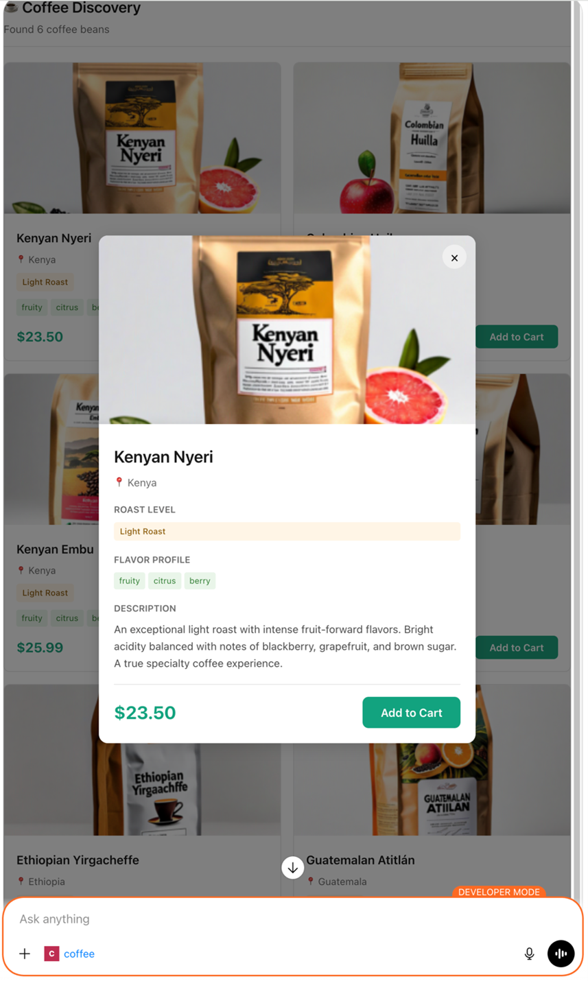 The graphical user interface includes the ability to click on specific products to show product details.
