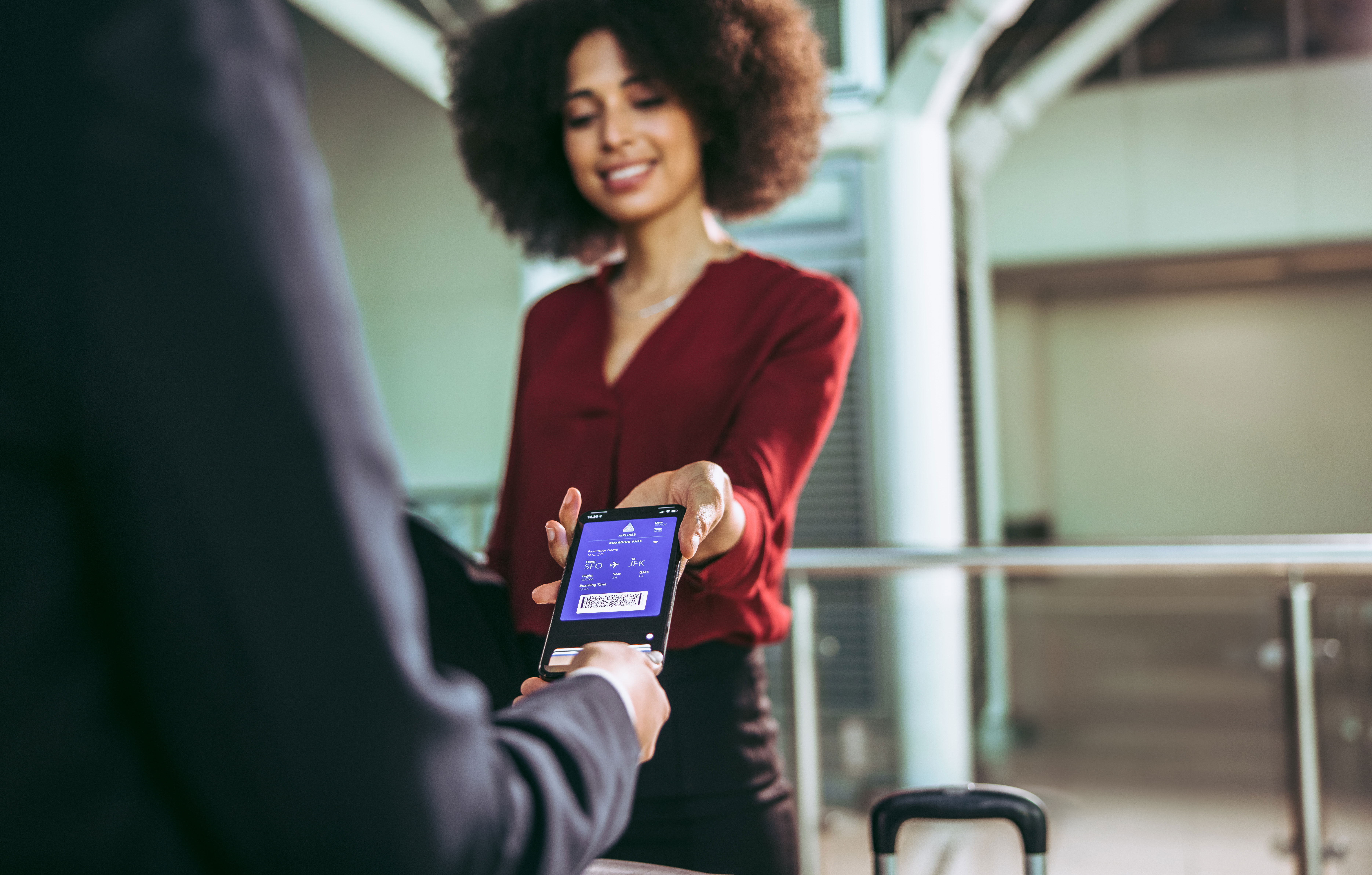 Customer using an app to interact with an employee