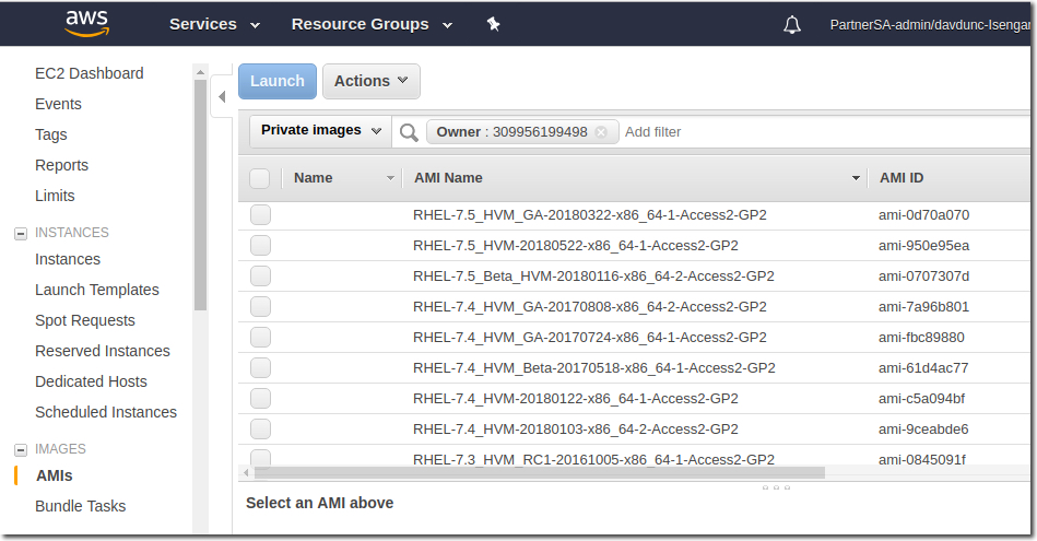 locating your RHEL AMI