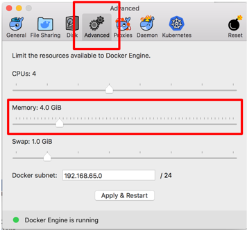 increase ram for docker engine mac