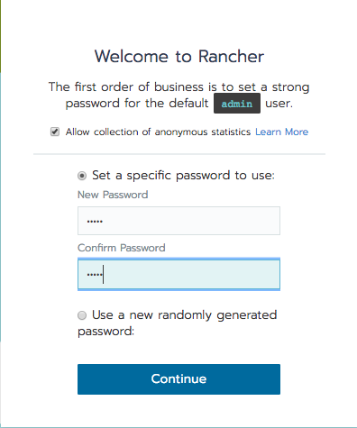 welcome to Rancher dialog box.