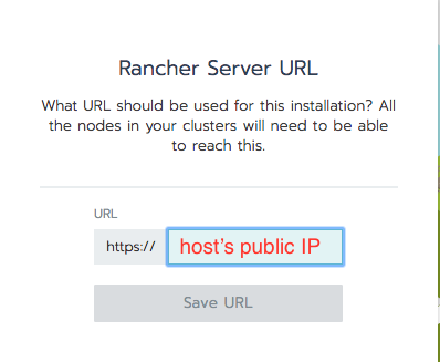 Rancher server URL dialog.